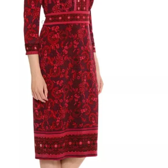 NWOT LONDON TIMES Women's Placed Print 3/4-Sleeve Jersey Sheath Dress - Picture 3 of 3